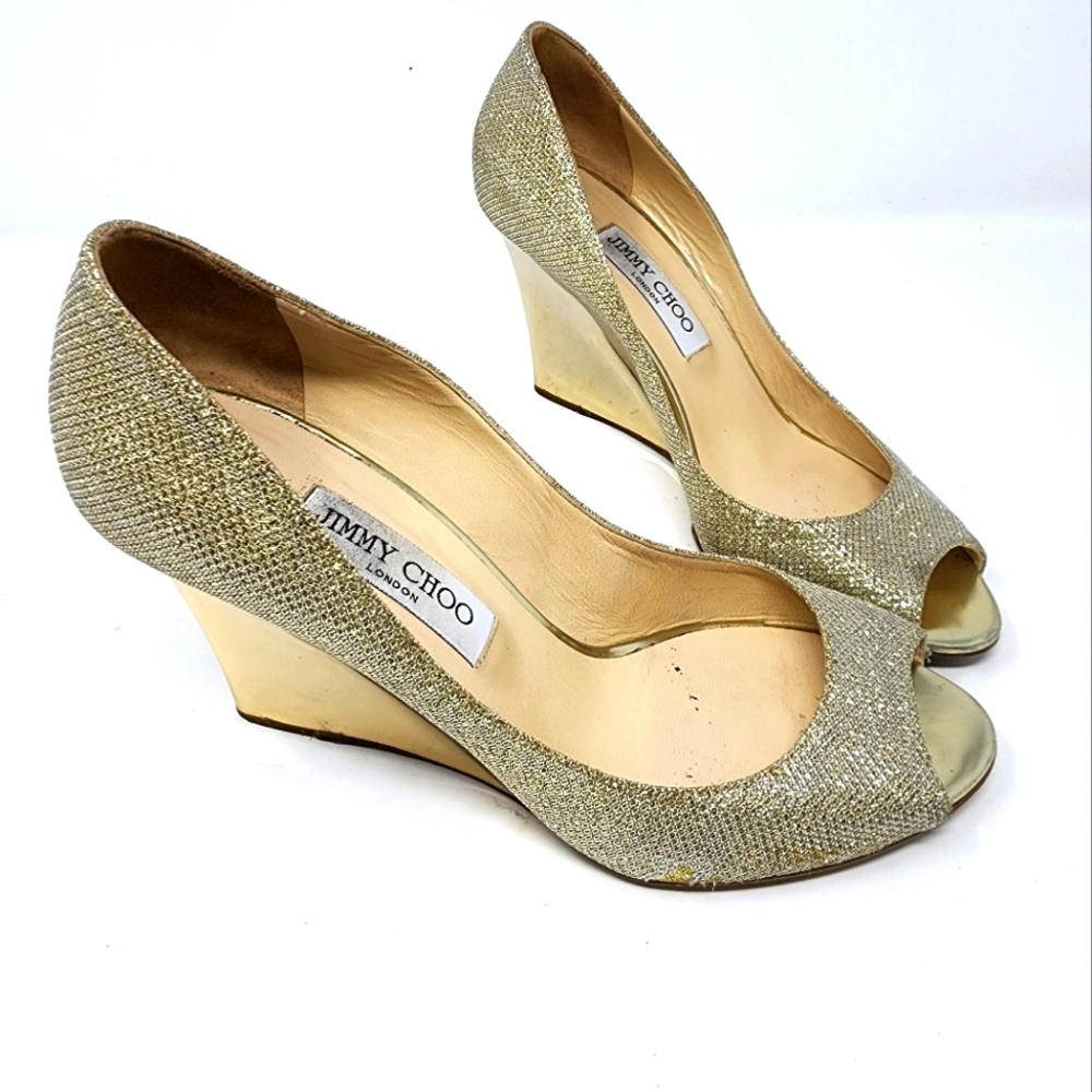 Jimmy Choo Gold Mesh Wedges